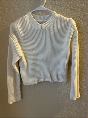 Sincerely Jules Cream Ribbed Cropped Crewneck Sweater